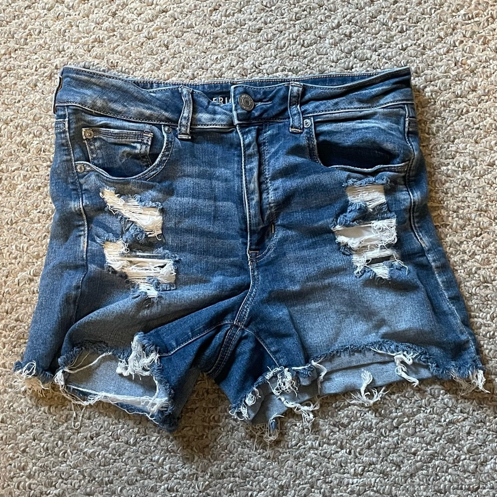 American Eagle Outfitters Blue Distressed Jean Shorts